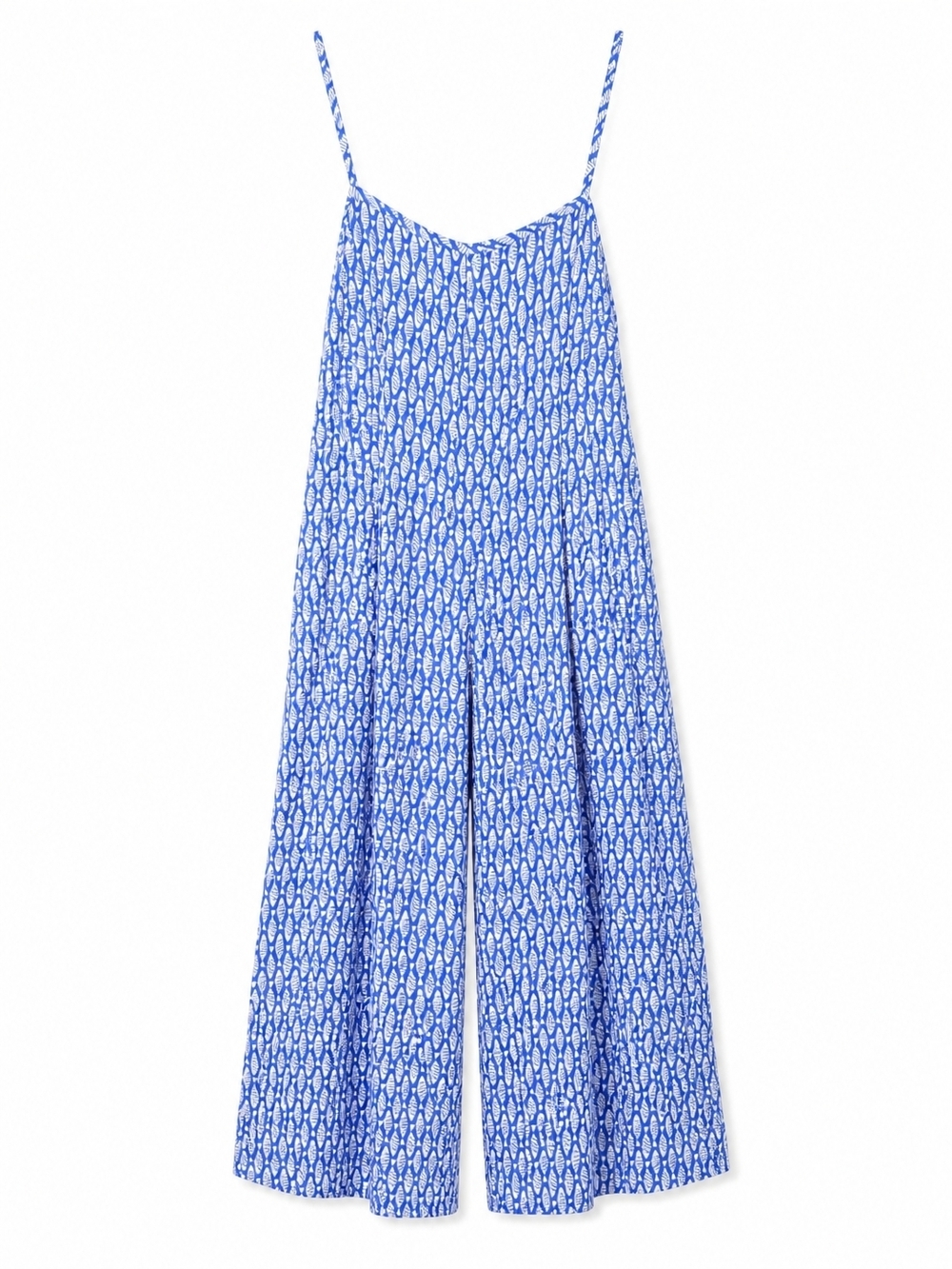 Anthropologie Royal Blue Printed Wide-Leg Oversized Crop Jumpsuit Small